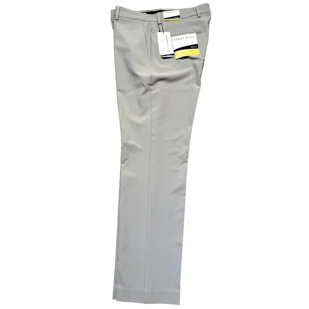 Perry Ellis Portfolio Men's Modern-Fit Stretch Pants Chiseled Stone 34x32 $95
